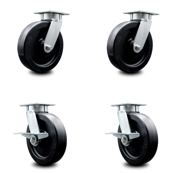 8 Inch Kingpinless Polyolefin Wheel Swivel Caster Set with 2 Brakes SCC